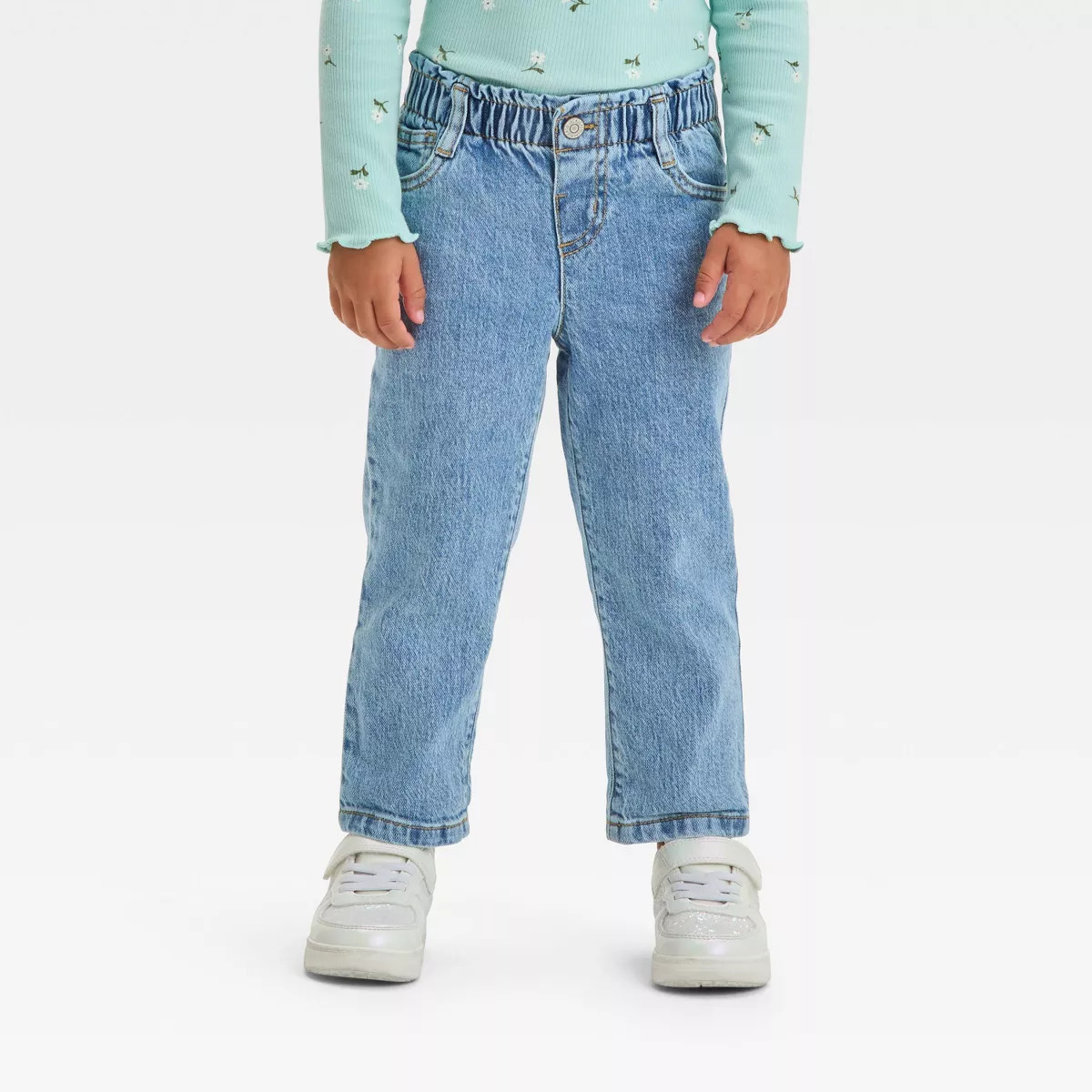 Toddler Girls' Paperbag Pants - Cat & Jack™ Light Wash 5T: Denim Mid-Rise Relaxed Fit Jeans | Target