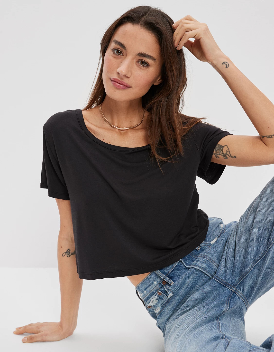 AE Soft & Sexy Cropped Open-Back T-Shirt | American Eagle Outfitters (US & CA)
