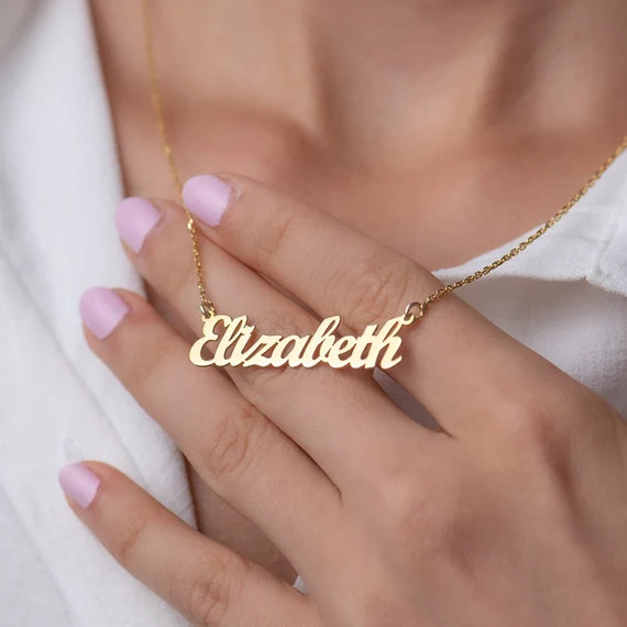 14K Solid Gold Name Necklace Nameplated Jewelry Personalized - Etsy | Etsy (US)