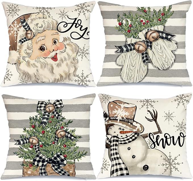 Amazon.com: Christmas Pillow Covers 18x18 Set of 4 for Christmas Decorations Santa Claus Snowman ... | Amazon (US)