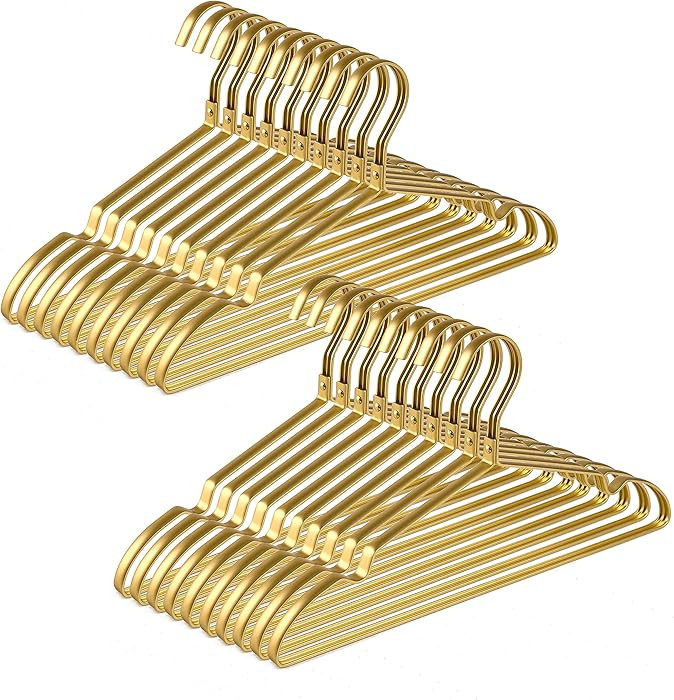 Amber Home 20 Pack Premium Matte Gold Aluminum Coat Hangers, 16.5\u201d Extra Smooth & Durable Me... | Amazon (US)