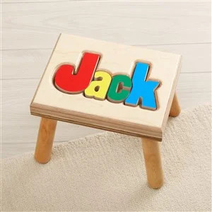 Rainbow Name Personalized Wood Puzzle Stool - Small | Personalization Mall
