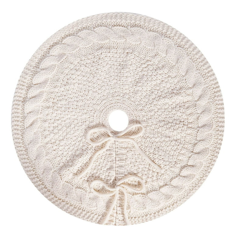 AYktou Christmas Tree Skirt 18" Double Layer Knitted Burgundy Tree Skirt with Bow, White Knitted ... | Walmart (US)