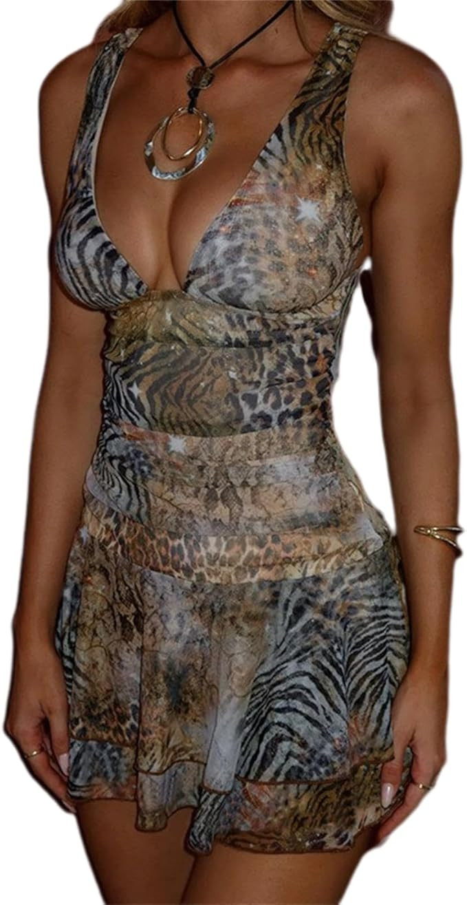 ksotutm Leopard Printed Skirt Set Sexy Vest Halter Top Mini Skirt Summer Outfits for Women Vacati... | Amazon (US)