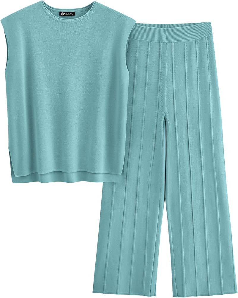 PRETTYGARDEN Women's 2 Piece Outfits Knit Loungewear High Low Pullover Tops and Wide Leg Pants Ca... | Amazon (US)