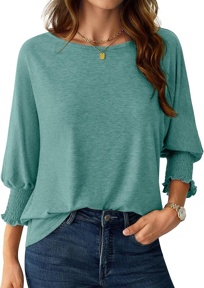 NORACORA Women's 3/4 Sleeve Tops Loose Fit Dressy Casual T Shirts for Women Basic Tees Blouses wi... | Amazon (US)