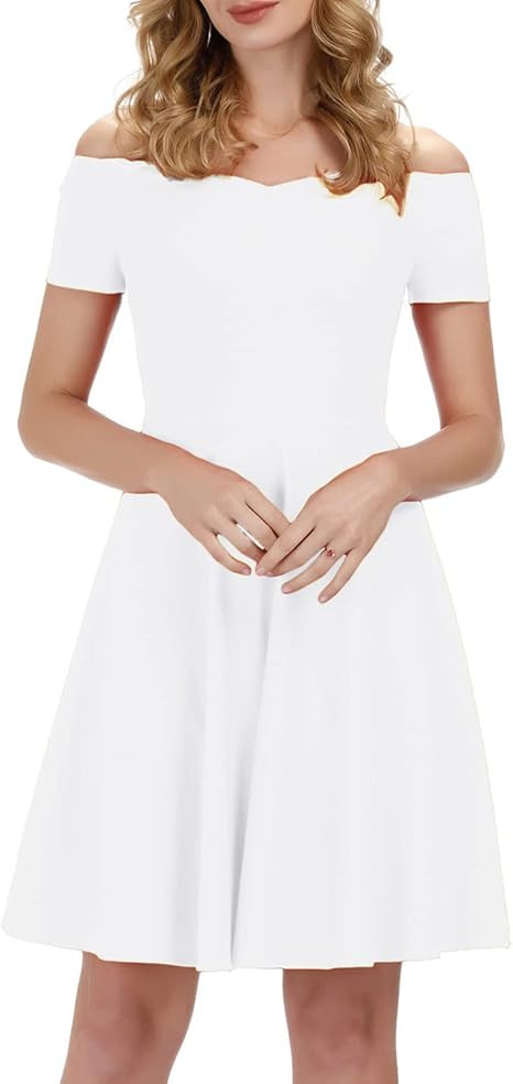 GRACE KARIN Women's Short Sleeve Off Shoulder Stretchy Flared A Line Cocktail Party Dresses | Amazon (US)