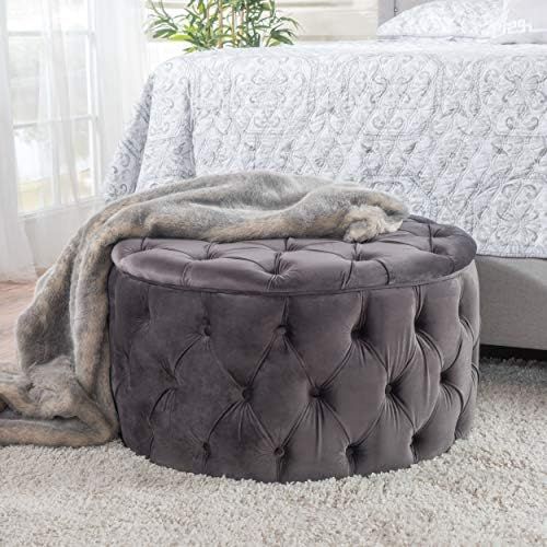 Amazon.com: Christopher Knight Home Zelfa Velvet Ottoman, Grey : Home & Kitchen | Amazon (US)