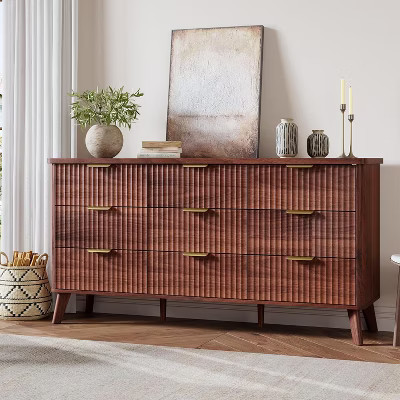 9 Drawers Fluted Dresser, Modern Chest, Wooden Dresser TV Stand, Curved Profile Design, for Living Room, Hallway | Target