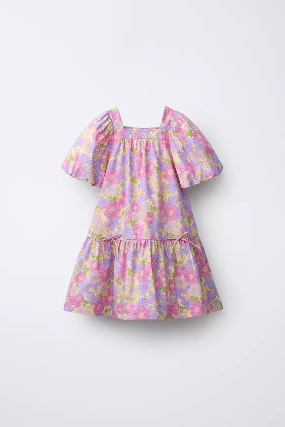 FLORAL POPLIN BALLOON SLEEVE DRESS | Zara US