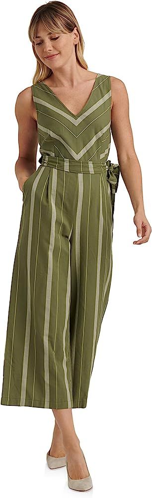 Lucky Brand Women's Sleeveless V Neck Tie Waist Stripe Daisy Jumpsuit | Amazon (US)