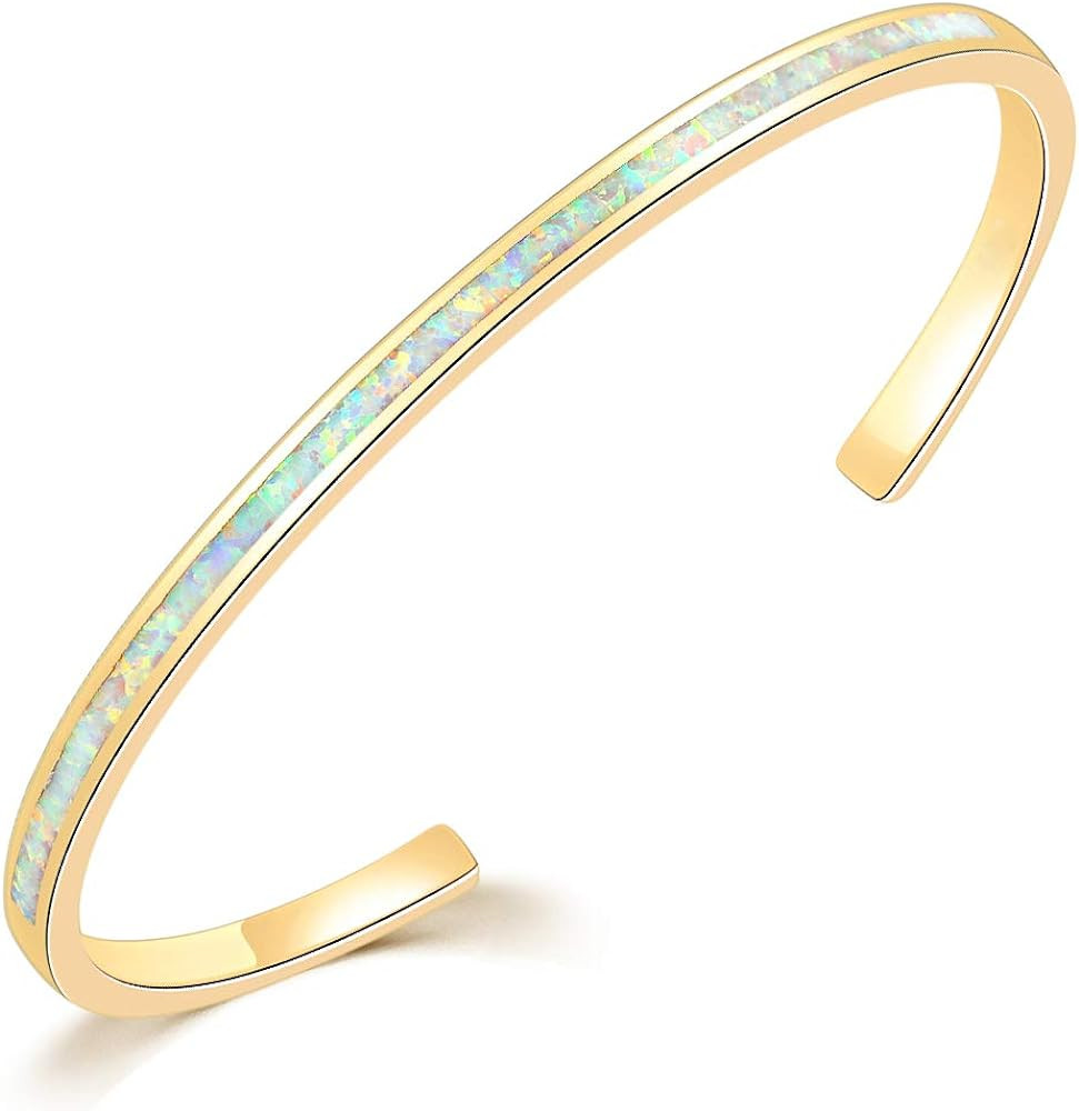 CiNily Womens Cuff Bracelet,Opal Bangle Bracelets Gold Plated Hypoallergenic Ladies Gemstone Open... | Amazon (US)
