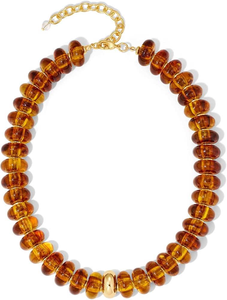 Chunky Beaded Choker Necklace for Women Statement Necklace with Gold Accent Adjustable Beach Summ... | Amazon (US)