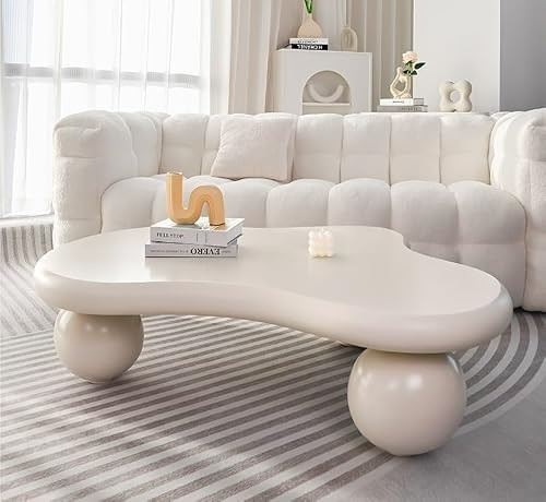 WSZDRH Cute White Coffee Table, Cloud-Shaped Coffee Table, Modern End Table, Irregular Coffee Table with 3 Ball Legs for Living Room Bedroom(Size:35x47.2x11.8in) | Amazon (US)