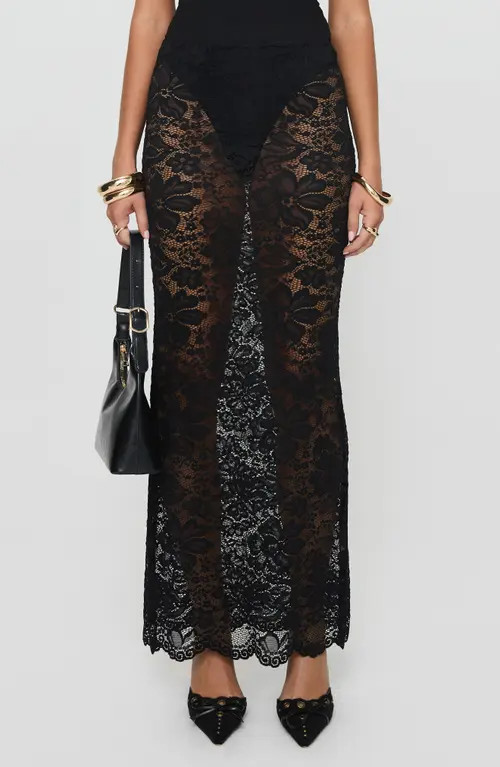 Princess Polly Lombardio Lace Maxi Skirt in Black at Nordstrom, Size 0 | Nordstrom