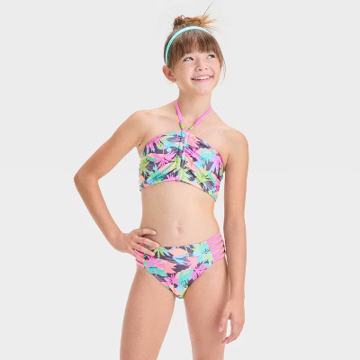 Girls' A Trip to Paradise Floral Printed Bikini Set - art class™ M: UPF 50+, Recycled Polyester, Botanical Pattern | Target
