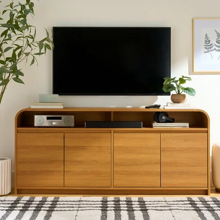 Better Homes & Gardens Juliet Curved TV Stand for TVs up to 75", Light Honey Finish | Walmart (US)
