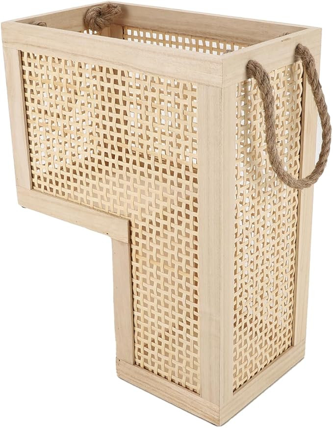 Wood Stair Basket with Handles,Wicker Step Storage Basket -Natural | Amazon (US)