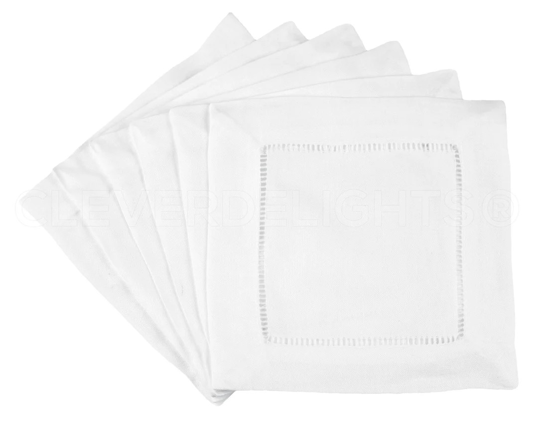 12 Pack 6 White Linen Hemstitch Cocktail Napkins - Etsy | Etsy (US)