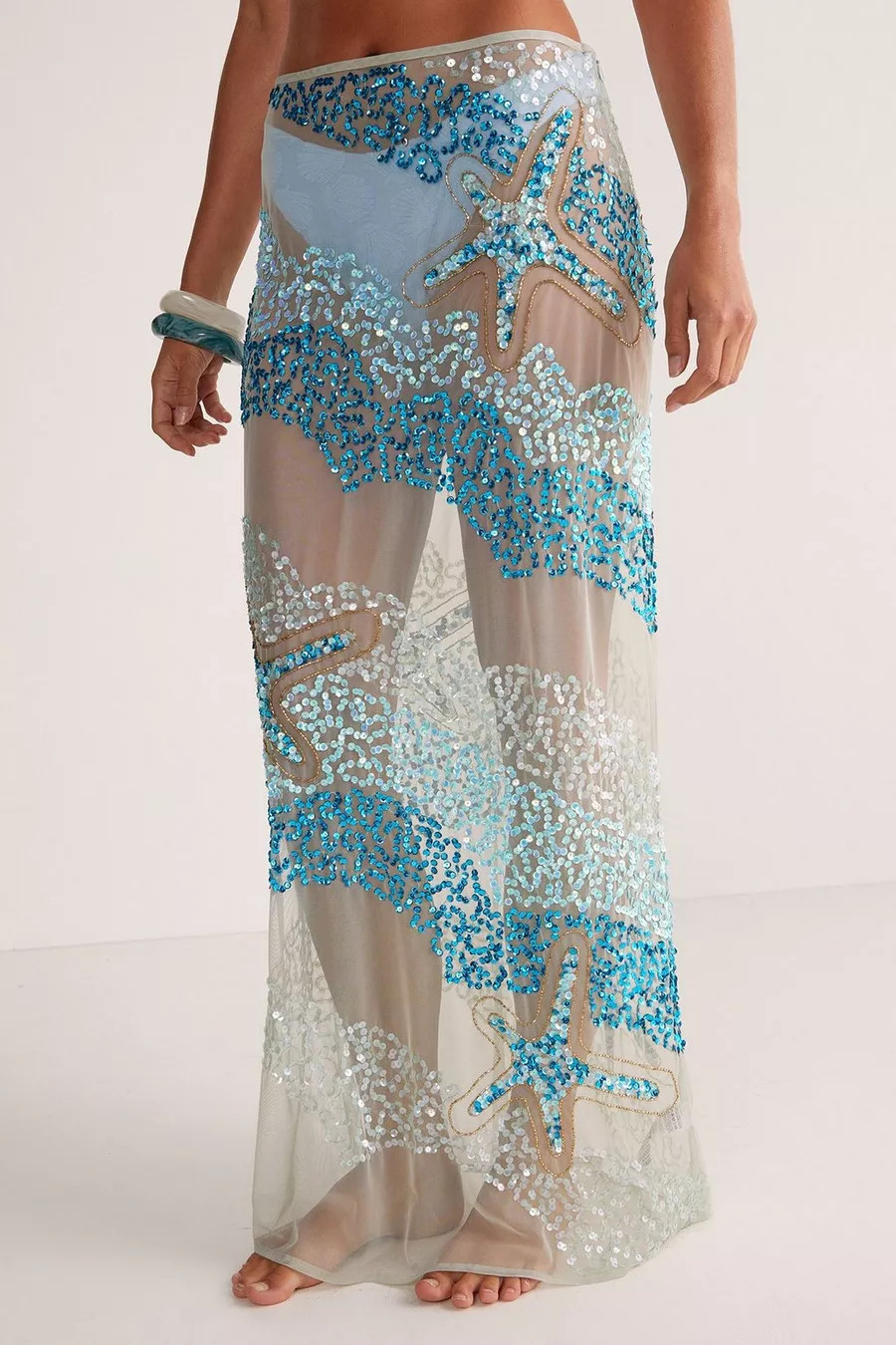 Starfish Wave Beaded Sheer Maxi Beach Skirt | Nasty Gal US