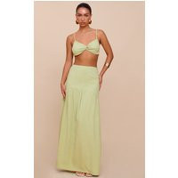 Pale Lime Seam Detail Floaty Linen Maxi Skirt | PrettyLittleThing US