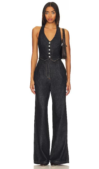 Amanda Uprichard X Revolve Isadore Denim Jumpsuit in Denim-Dark. - size L | Revolve Clothing (Global)