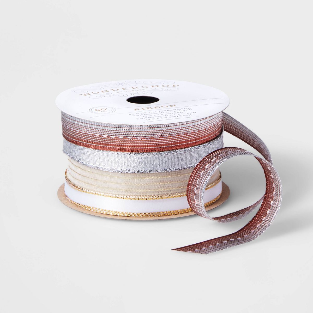 4ct Fabric Ribbon Rose Gold/White/Silver 40ft - Wondershop™ | Target
