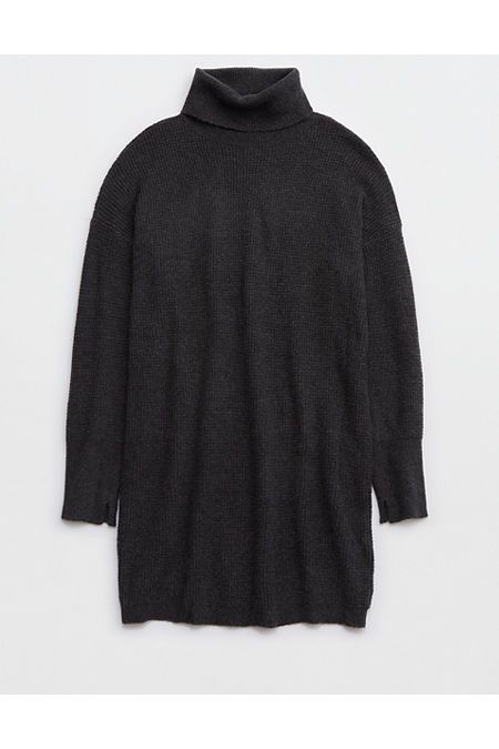 Aerie CozyUp Waffle Sweater Dress Women's Charcoal Heather L | American Eagle Outfitters (US & CA)