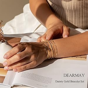 DEARMAY Gold Bracelets for Women Waterproof, 14K Real Gold Jewelry Sets for Women Trendy Thin Dai... | Amazon (US)