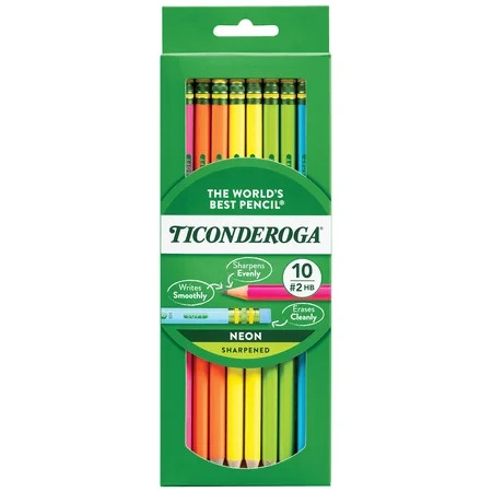 Ticonderoga Wood Pencils, Sharpened, #2 HB Soft, Neon, 10 Count | Walmart (US)
