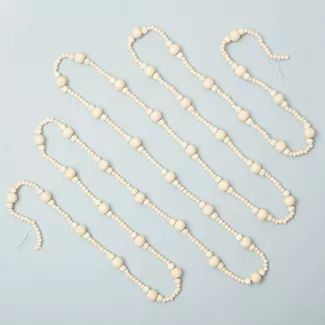 12&#39; Natural Wood Beaded Garland Beige - Hearth &#38; Hand&#8482; with Magnolia | Target