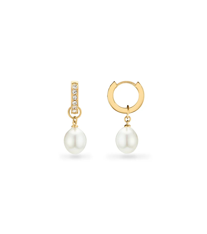 Organic Pearl Drop Crystal Huggie Earrings (Gold) | Abbott Lyon
