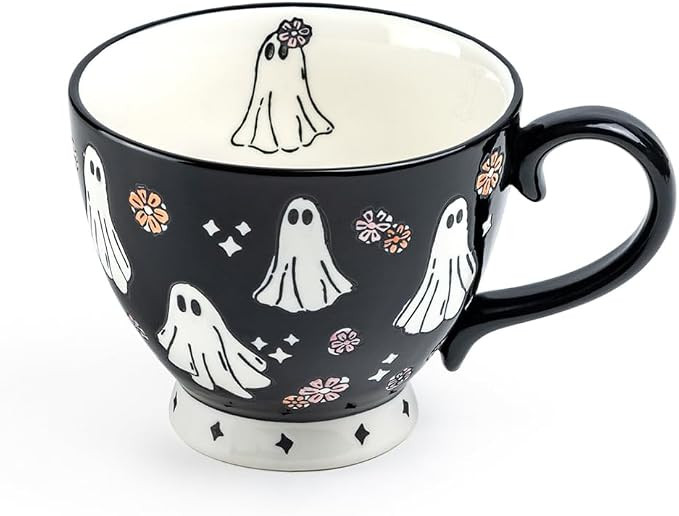 Spooky Ghosts Black 16oz Ceramic Latte Mug, Engraved Design, Ghosts Mug, Halloween Fall Decor Gif... | Amazon (US)