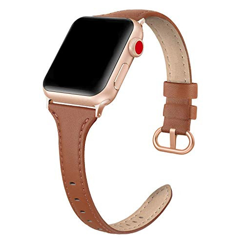 SWEES Leather Band Compatible for Apple Watch 38mm 40mm 41mm, Slim Thin Dressy Elegant Genuine Leath | Amazon (US)