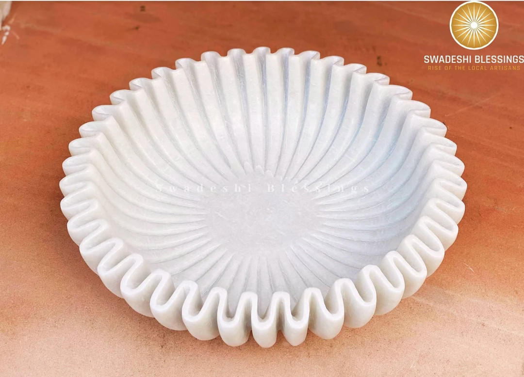HandCrafted Marble Ruffle Bowl /Antique Scallop Bowl/ Fruit Bowl/ Vintage Ring Dish/ Decorative F... | Etsy (US)