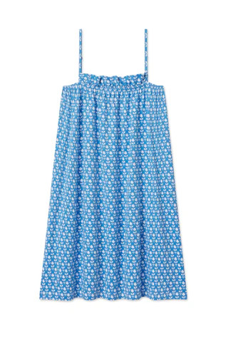 Pima Ruffle Nightgown in Delphinium Inverse Bloom | Lake Pajamas
