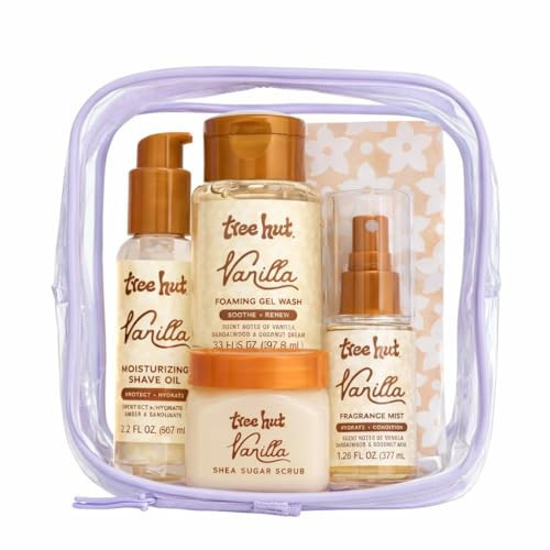 Tree Hut Mini Vanilla Everything Shower Gift Set, Exfoliating Sugar Scrub, Foaming Gel Wash & Whipped Body Butter, Hydrating & Moisturizing Self-Care Gift Set for Smooth Skin | Amazon (US)