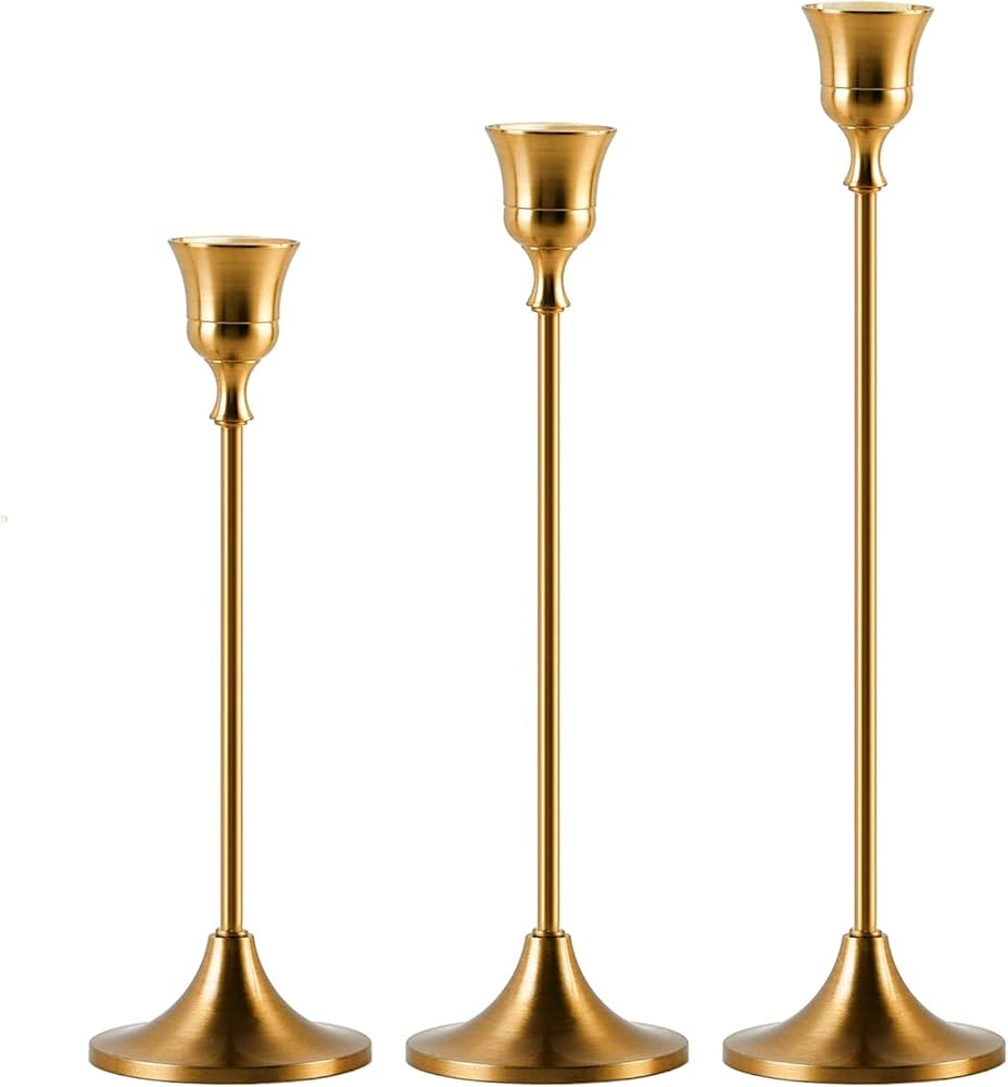 Brass Gold Candlestick Holders - Set of 3 Taper Candle Holders Vintage Candlelight Dinner Metal Cand | Amazon (US)