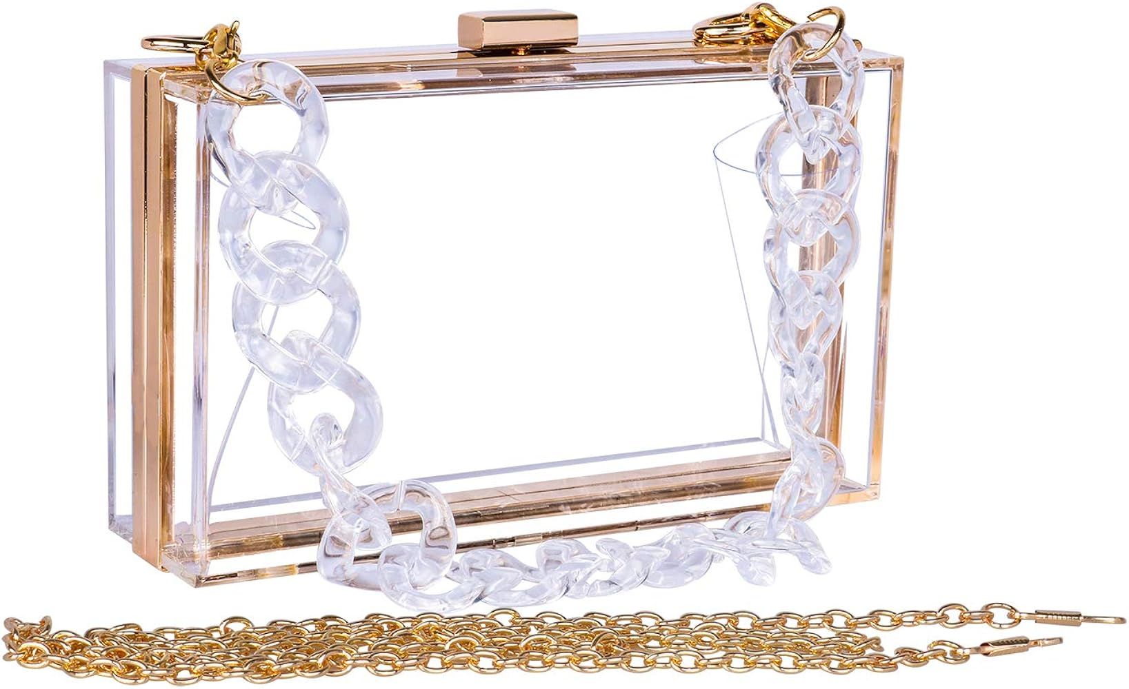 Women Acrylic Transparent Gold star Evening Bags Purses Clutch Vintage Banquet Handbag | Amazon (US)