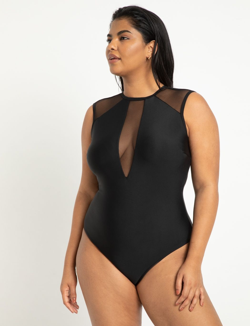 Mesh Shoulder Swimsuit | Eloquii