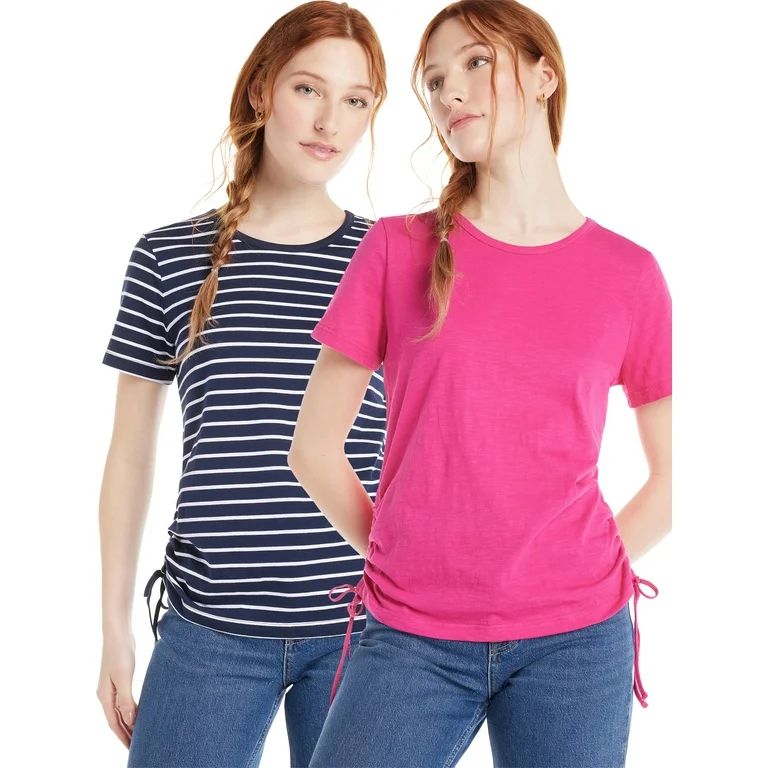 Time and Tru Women’s Cotton Side Cinch Top with Short Sleeves, 2-Pack, Sizes XS-XXXL | Walmart (US)