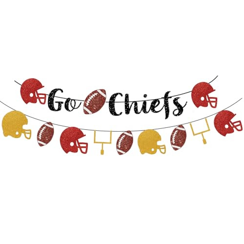 Go Chiefs Football Glitter Banner Party Decorations, Chiefs Football Party Banner Super Football Touchdown Game Day Chiefs Banner Decorations | Amazon (US)