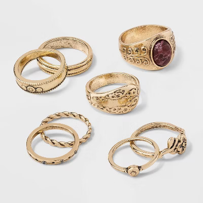 Howlite Textured Rose and Band Ring Set 8pc - Wild Fable™ Gold | Target