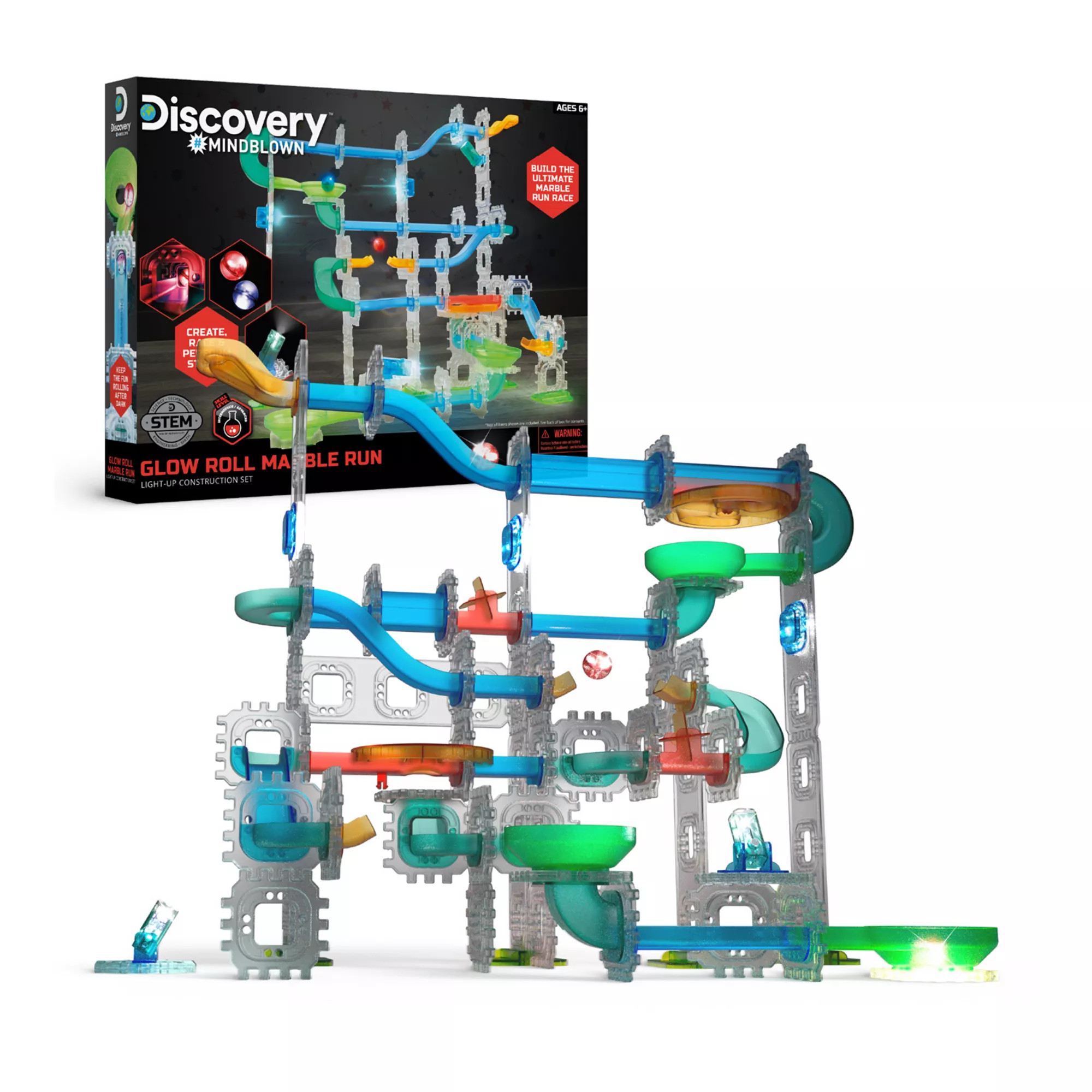 Discovery™ #Mindblown Glow Roll Marble Run Light-Up Construction Set | Kohl's