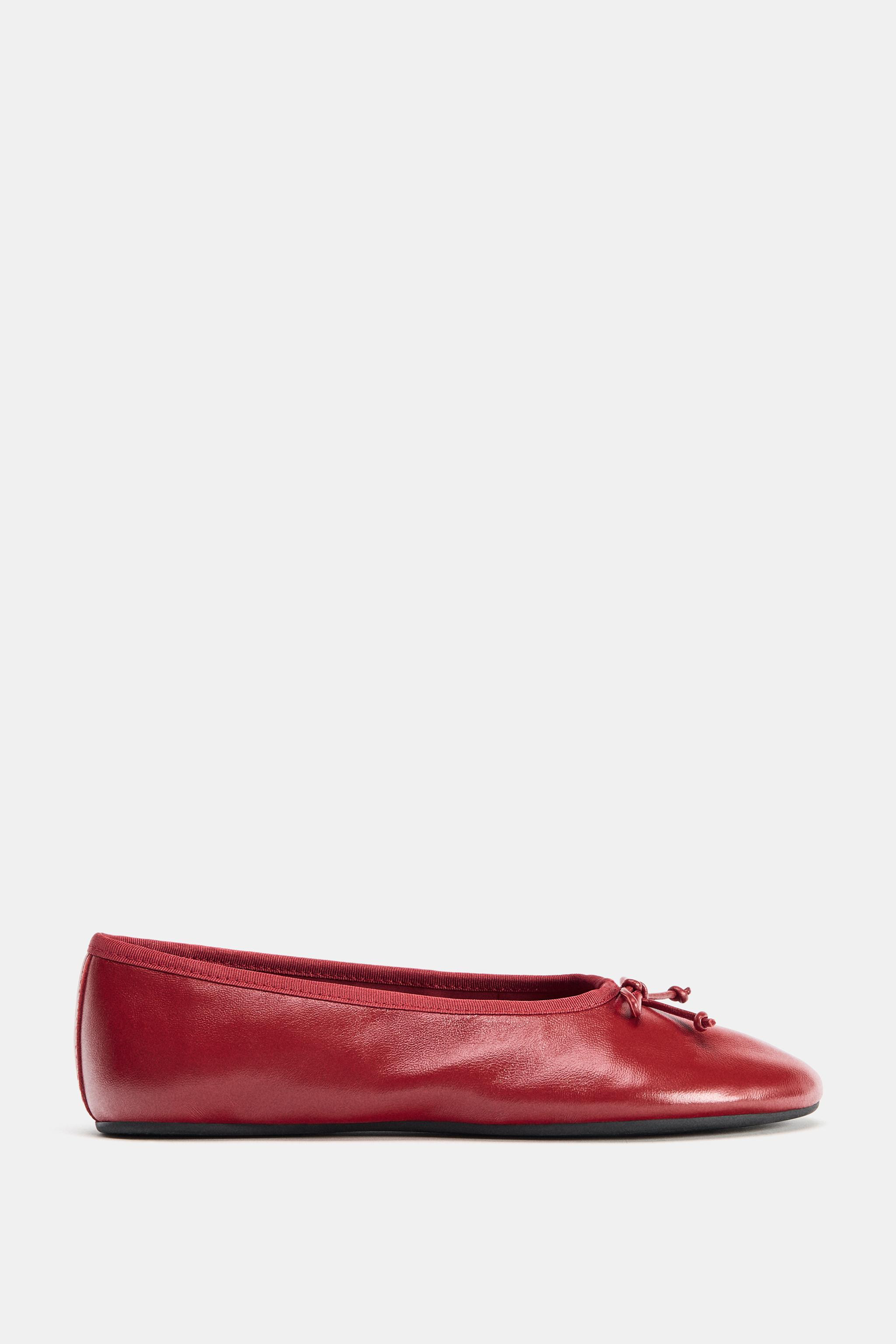 LEATHER BOW BALLET FLATS | Zara US