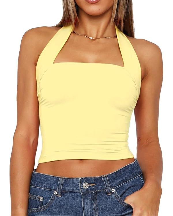 TiulZial Women Sexy Halter Neck Backless Tank Top Open Back Sleeveless Slim Fit Y2k Summer Tops | Amazon (US)