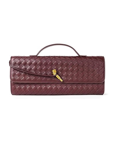 blinkgooblink Burgundy Evening Clutch Purse for Women, PU Leather Woven Purse Handbags Formal Shoulder Bag, Crossbody Purse for Party Prom | Amazon (US)