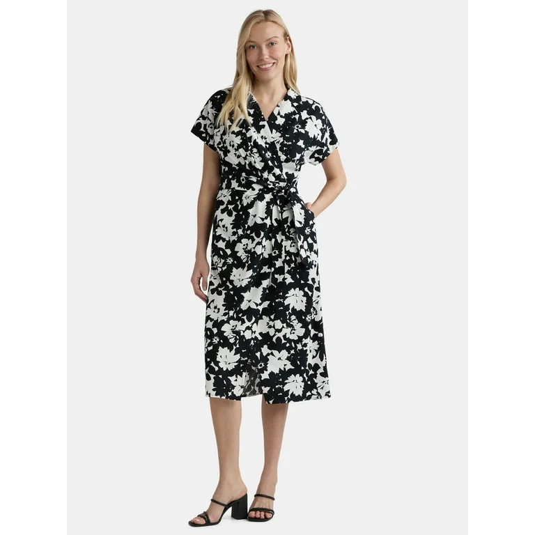 Time and Tru Women's and Women's Plus Wrap Shirt Dress, Sizes XS-4X | Walmart (US)