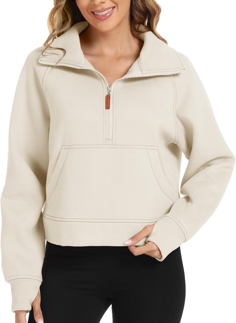 LaLaLa Women's Cropped Sweatshirt Half Zip Fleece Quarter Zipper Pullover Hoodies Fall Outfits Cl... | Amazon (US)