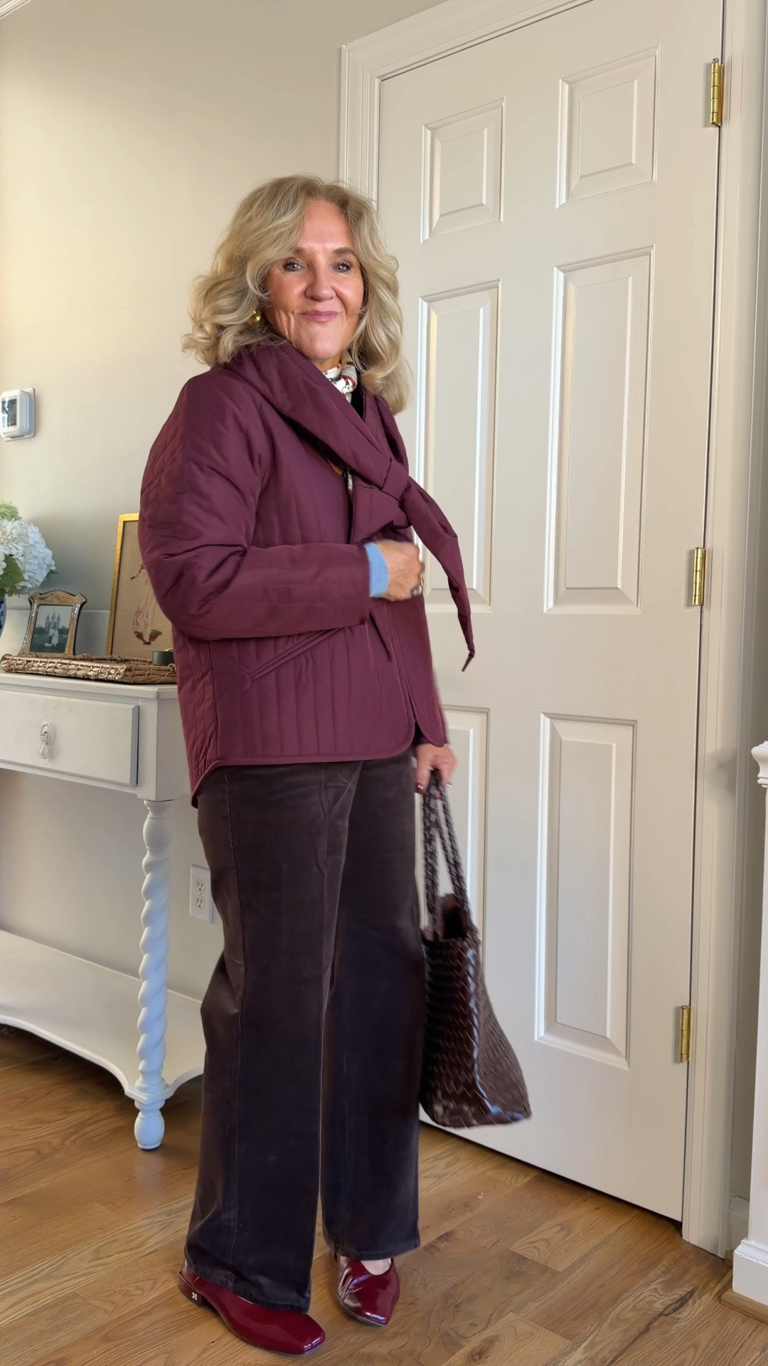 Scarf coat (this is the coolest jacket) size med petite
Brown pull on corduroys (my second pair) medium petite
Cashmere sweater medium